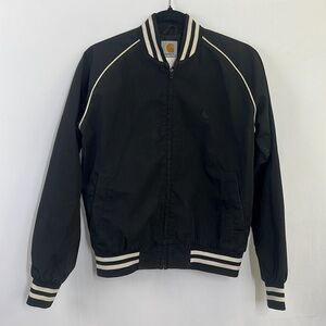 Carhartt Black Bomber Jacket Vintage women’s small zip up white accents